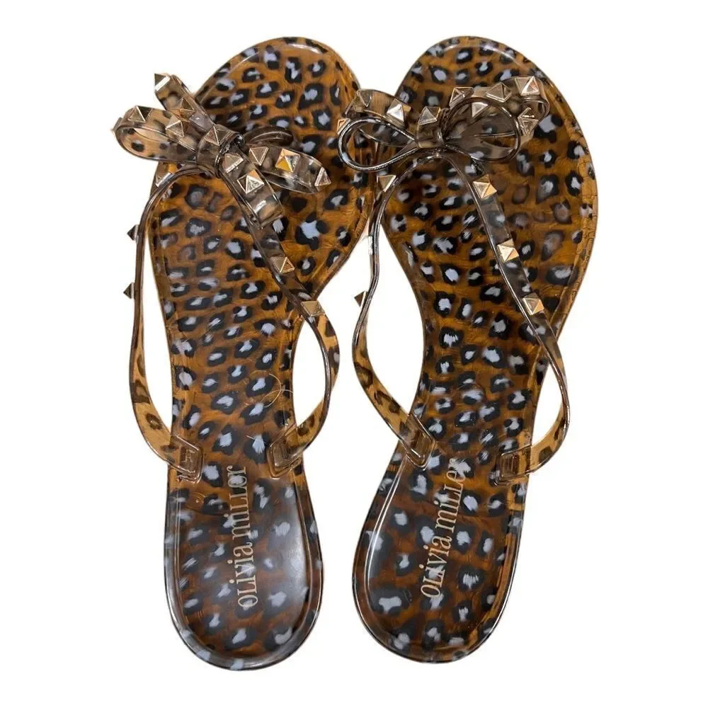 Olivia Miller Womens Montezuma Leopard Jelly Flip-Flops Shoes 10 Medium (B,M)